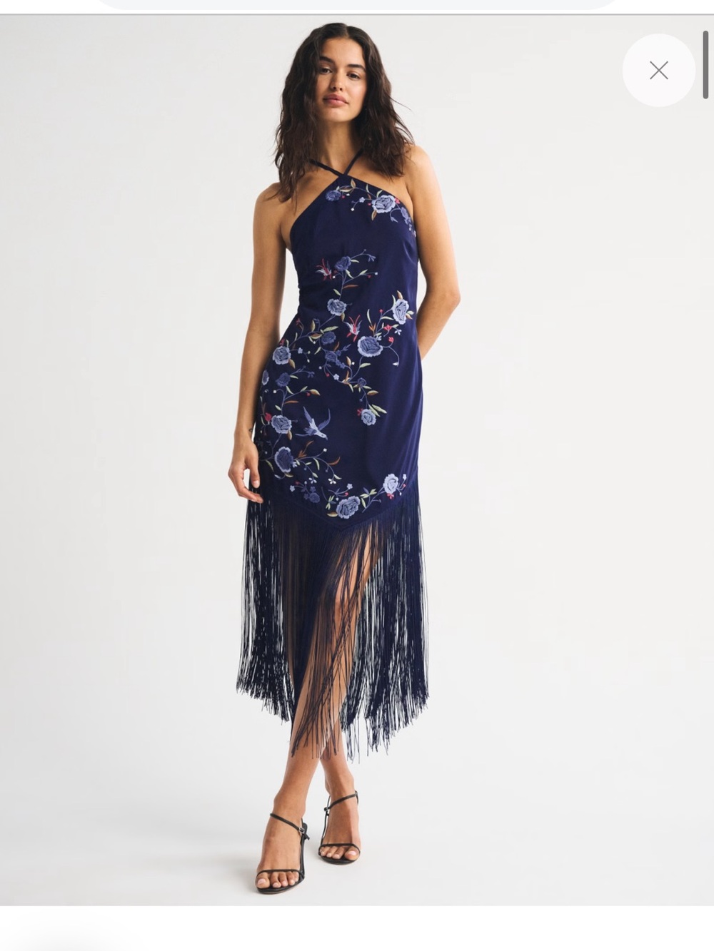Navy Floral Fringe Slip Dress